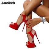 Hot Sales 2021 Summer Style Sexy 16cm Women Sandals High Heels Open Toe Buckles Nightclub Party Shoe Black Big Size