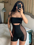 Sexy Mesh Patchwork Black Rompers For Women 2022 Straps Backless Bodycon Jumpsuit Short Female Club One Piece