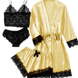 New Ladies Pajamas Four-Piece Sexy Sling Skirt Set Home Lace Pajamas