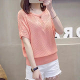 Woherb Out Net Shirt Female New Loose Head Large Size Jacket Thin Knit Air Conditioning Shirt Short Sleeve Summer Dress Student T-Shirt-Outfit