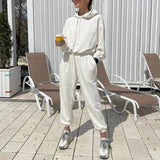 Women Casual Solid Pajama Set Long Sleeve Hoodie Sweatshirts And Drawstring Pant Two Piece Sets Autumn Winter Fashion