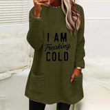 And Winter Women's Hot Style Letter Print Round Collar Loose Long Sleeve Pocket Plush Hoodie Woman-Outfit