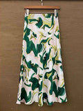 Women Summer Mid-length Satin Floral Trumpet Skirt Casual High Waist Printed Long Skirt QT1855-Outfit