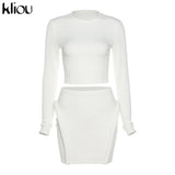 Kliou Knitted Stitching Mini Dress Women Hipster Skinny Three-Dimensional Decoration Bodycon Long Sleeve Turtleneck