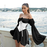Chiffon Shoulder Irregular Dress Girded Suit Temperament Commuting Short