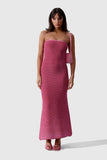 Summer New Temperament Strapless Dress Knit Stripe Sexy Slim Bag Hip Dress-Outfit