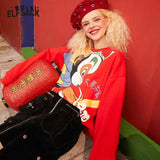 Harajuku Monkey King Print Casual Knit Pullover Sweatshirt Women,2021 Spring ELF Vintage Korean Ladies Daily Cute