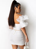 Sexy Puffed Lace Short Sleeve Off Shoulder Bodycon