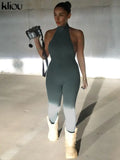 Kliou Solid Halter Jumpsuit Women Sexy Mock Neck Sleeveless Backless Body-Shaping One Piece Jurk High Street Female