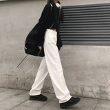 Women Mopping Jeans Straight Solid Adjustable Waist Loose Korean Style Trendy Females Trousers All-match Teenagers 2021 Newest-Outfit