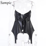 Female Gothic Clothes Sexy Women Leather Corset Tops Vest Underbust Skinny Irregular Black Club Crop Tops 2021