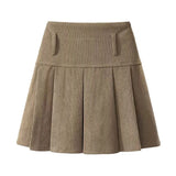 Skirt Women Spring And Autumn Wick Velvet Skirt Brown Large Size Fat Mm High-Waist College Windy Skirt