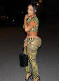 Print Mesh Tight Fitting Crop Top and Pants Club 2 Piece