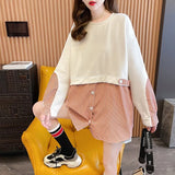 Women Fashion Patchwork Daily O-Neck Lazy Style Students Fake Two Pieces All-match Korean Version Classic Teens
