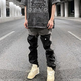 Zipper Color Block Streetwear Straight Casual Cargo Pants for Men Drawstring Harajuku Oversize Hip Hop Loose