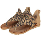 Women Flats Sandals Fashion Strap Leopard PU Leather Bohemia Shoes Casual Open Toe Roman Gladiator Flip Flops