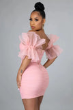 Sexy Puffed Lace Short Sleeve Off Shoulder Bodycon