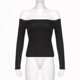 Woherb Wind Foundation Simple Solid Color One Word Collar Off-Shoulder Bottom T-Shirt 2023 New Temperament Age Reduction Slim Jacket-Outfit