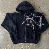 Skull-Skull Butterfly Street Hicakh Goth Harajuku Y2k Black Zipper Double Jacket Women's