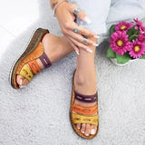 Women Summer Stitching Sandals Casual Slip on Open Toe Sandals Rome Retro Leather Platform Wedge Slides Beach Shoes