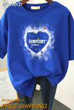 Plus Size T Shirt 100% Cotton L-6XL Tshirt Short Sleeve Women Top 2023 Summer Heart Print O Neck Oversized T Shirts-Outfit