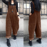 Autumn Overalls ZANZEA 2022 Kaftan Corduroy Jumpsuits Casual Suspender Harem Pants Female Solid Rompers Femme