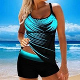 Blue Print Tankini Summer Spaghetti Strap Cross Back Swimsuit Sexy Beach Female Swimwear Shorts Bathing Suit Plus Size