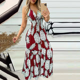 Woherb New Neck With High Waist Print Dress Sexy Women's Dress-Outfit