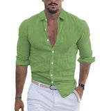 New Men's Summer Cotton-Blind Beach Shirt Long Sleeves Solid Hawaiian Holiday