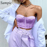 2021 Fashion Summer Spring Stain Crop Tops Streetwear Casual Sleeveless Skinny Slash Neck Mini Corset Vest Tank