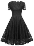 Lace Short Sleeves V-Neck Swing Bridemaid