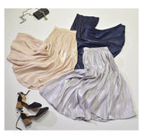 Summer Pleated Skirt High-waisted Smooth Loose Long Midi Skirt Faldas Mujer Saias A-line Solid 12 Colors Skirts QH1995-Outfit