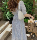 South Korea Chic Dresses Hot Sales Women Flhjlwoc Style Design Bow Tie V Neck Floral Print Temperament Vintage Flower Long