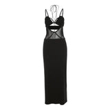 Woherb 2024 New Women's Sexy Hot Girl With Mesh Hollow Slim Dress Dress-Outfit