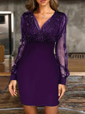 Woherb Women's New Mesh Patchwork Sexy Vintage Elegant V-Neck Party Club Dress-Outfit