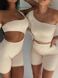 Kliou Asymmetrical Solid Women Rompers Basic Long Sleeve Casual Sportswear Streetwear Female Elastic High Waist