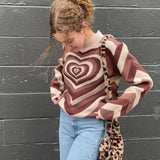 Knitting Sweaters 90s Vintage Heart Print Long Sleeve Pullovers Y2K Aesthetic Jumpers Women Autumn Winter Knitwear-Outfit