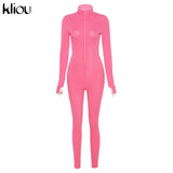 Kliou solid turtleneck full sleeve jumpsuits classic one piece women fitness slim rompers zipper long overall skinny