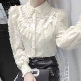 All-match Lace Bottoming Shirt Spring Autumn Long-sleeved Doll Collar Women's Blouse Top-Outfit