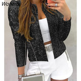Spring Women Solid Open Front Sequin Coat Office Lady Outfits Casual Skinny Jacket Female 2022 Spring Long Sleeve Coats-Outfit
