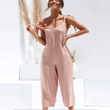 Sleeveless Beach Vacation Linen Jumpsuits Romper Lace-up Backless Home Streetwear Casual Clubwear Wide Leg