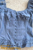 y2k Kawaii Milkmaid krótki Top przycisk Ruffles wykończenia zasznurować T-shirt kobiety swetry Tees słodki Fairycore Grunge gorset-Outfit
