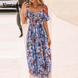 Boho Dress Women Plus Size Summer Fashion Short Sleeve A-Line Dress Floral Printed Long Dress Bohemian Elegant Dress