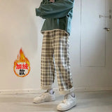 Women Casual Pants Plaid Loose Aesthetic Wide Leg Trousers Female Ins Fashion All-match Korean Style Elastic Waist Streetwear-Outfit