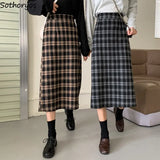 S-5XL Long Skirts Women High Waist A-line Retro Plaid Autumn Tender Back Split Classic Daily Ladies Streetwear