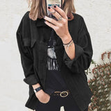 Corduroy Shirt Jacket Long Sleeved Pure Color Autumn Jacket Single Breasted Fake Pocket Women Coat Jacket Women