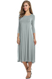 2020 Autumn Winter Elegant New Fashion O Neck Women's Midi Maxi Dress Casual Tunic Solid Three Quarter Ladies Long