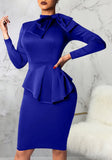 Formal Bow Long Sleeve Solid Knee-Length Office