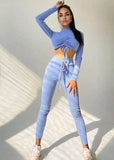 Yoga Clothing Tie Rope Long Sleeve Crop Top And Pant 2
