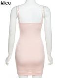 Kliou Patchwork Mesh Mini Dress Women Body-Shaping Strapless Solid Camisole Attirewear Sexy Cleavage Sleeveless Club Female